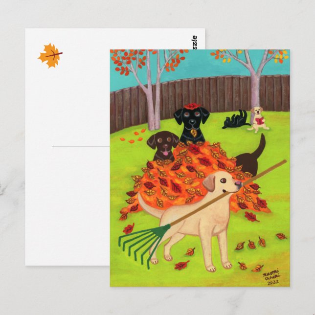 Herbsttag-Labradore Postkarte (Vorne/Hinten)