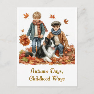 Herbsttage Kinder und Border Collie  Postkarte