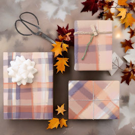 Herbsttartan kariert-beige-orange-Pflaume Karo mod Geschenkpapier Set