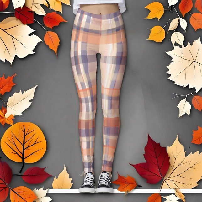 Herbsttartan kariert-beige-orange-Pflaume Karo mod Leggings (Von Creator hochgeladen)