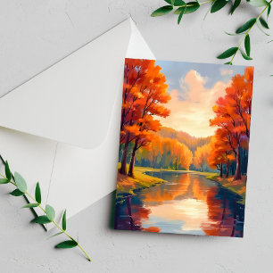 Herbstteich Herbstlaub Aquarell Naturkarte