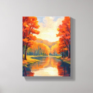 Herbstteich   Wasserfarben-Natur im Herbstlaub Leinwanddruck