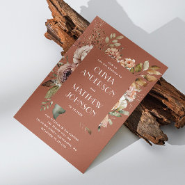 Herbstterracotta Blumenhochzeit QR-Code Details Einladung