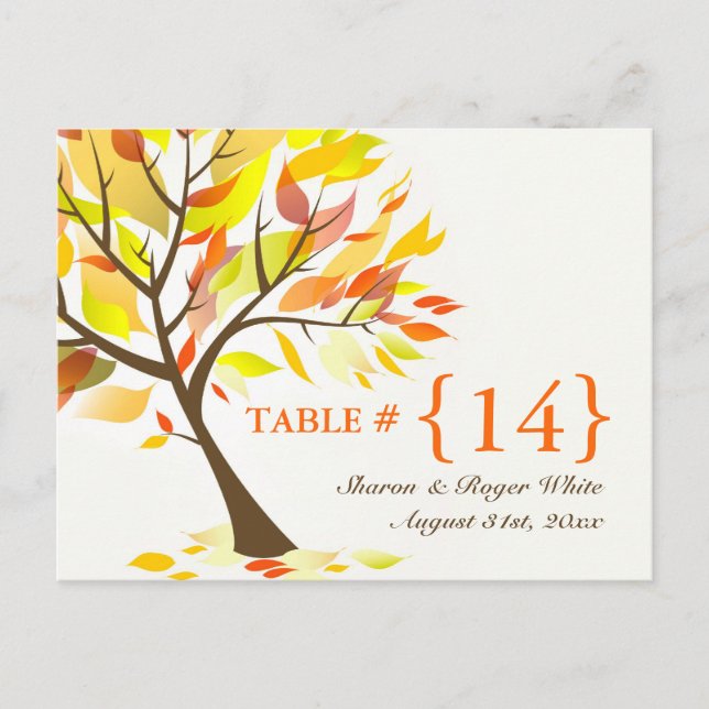 Herbstthema Hochzeiten Tischnummer Sitzplätze Kart (Vorderseite)