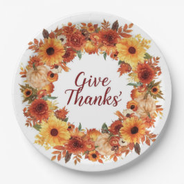 Herbstthematischer Erntedank mit Blume Kürbis Pappteller