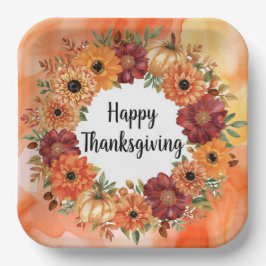 Herbstthematischer Erntedank mit Blume Kürbis Pappteller