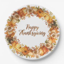 Herbstthematischer Erntedank mit Blume Kürbis Pappteller