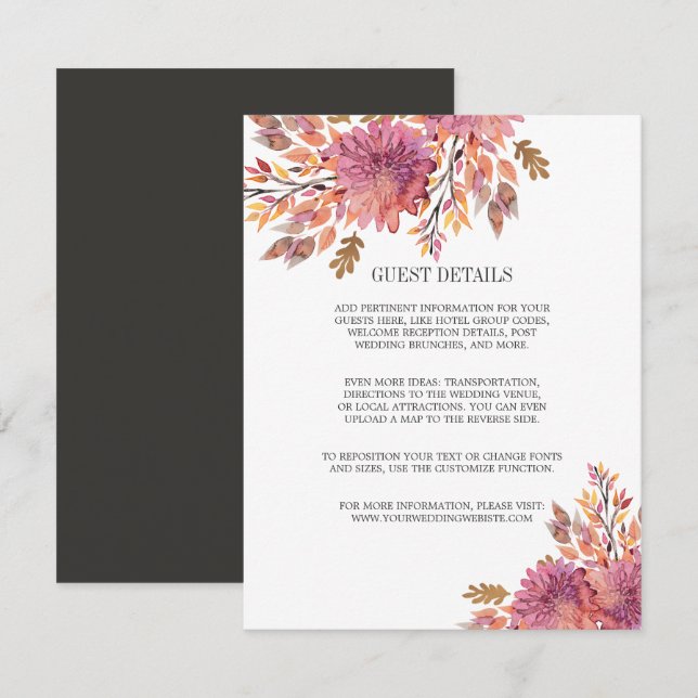 Herbsttraum | Elegant Wedding GÄSTEDETAILS Einladung (Vorne/Hinten)