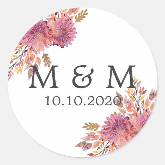 Herbsttraum | Hochzeitsklassische Monogramm Runder Aufkleber (Vorderseite)