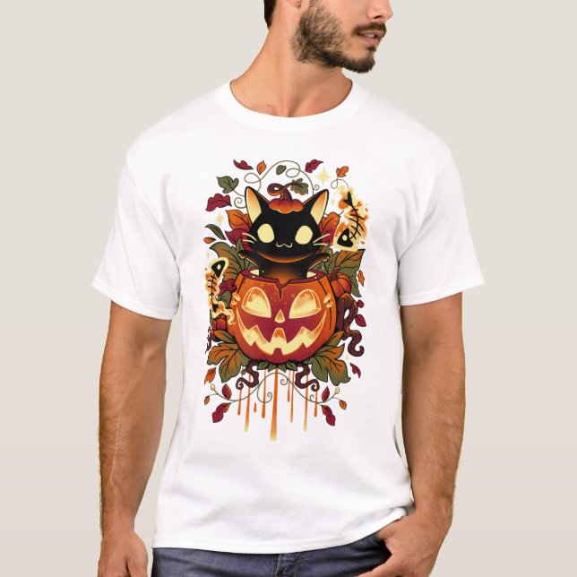 Herbsttricks - Halloween Black Cat und Pumpkin Cl T-Shirt (Vorderseite)