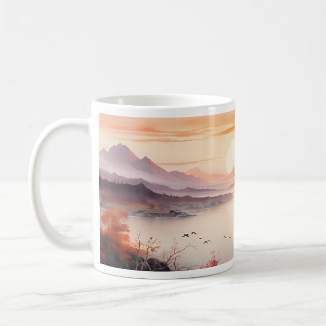 Herbsttuschmalerei mit der Sonne Kaffeetasse (Links)