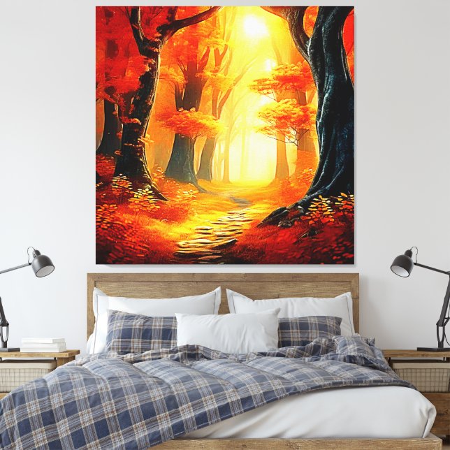 Herbstummel: Feuriger Waldweg Leinwanddruck (Insitu (Schlafzimmer))