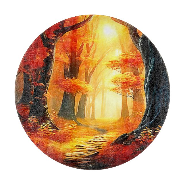 Herbstummel: Feuriger Waldweg Schneidebrett (Vorderseite)