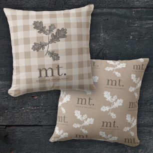 Herbstuntergang Taupe Kariert Moderne Monogramm-In Kissen
