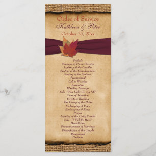 Herbsturlaub IMITATE Burlap Wedding Programm - Wei
