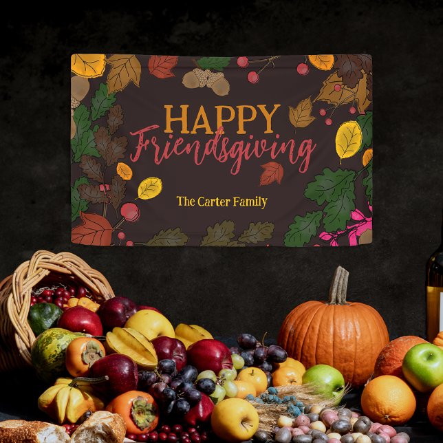 Herbstverlässt Acorns Berries Happy Friendsgiving Banner (Von Creator hochgeladen)