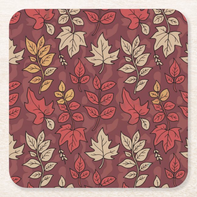 Herbstverlässt Burgund Camouflage Untersetzer Set (Vorderseite)