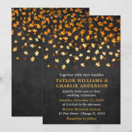 Herbstverlässt Grunge Gold und Black Wedding Einladung