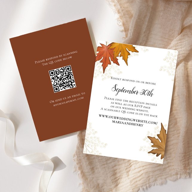 Herbstverläufe Hochzeitsszenario RSVP QR-Code Karte (Fall and Autumn Wedding Invitation RSVP Cards. )