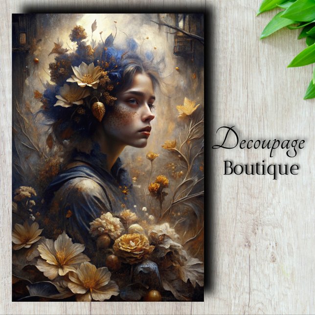 Herbstverzauberung Blumengoldblauer Dekoupage Seidenpapier (Autumn Enchantress Decoupage Tissue Paper)