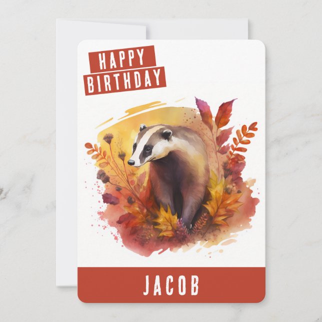 Herbstvibes Badger Geburtstagkarte Feiertagskarte (Vorderseite)