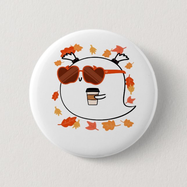 Herbstvibes Niedlich Ghost Classic T - Shirt Button (Vorderseite)