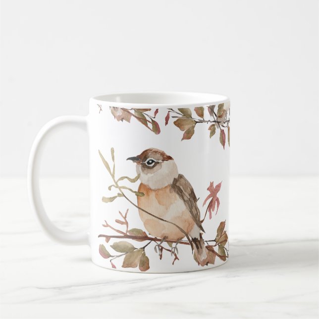 Herbstvögel Blume und Blätter Wasserfarbe Kaffeetasse (Links)
