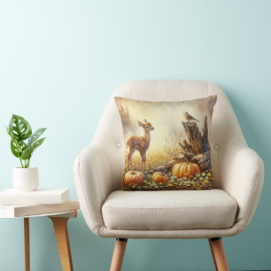 Herbstvogel und Vögel in einem Kürbispflaster Kissen