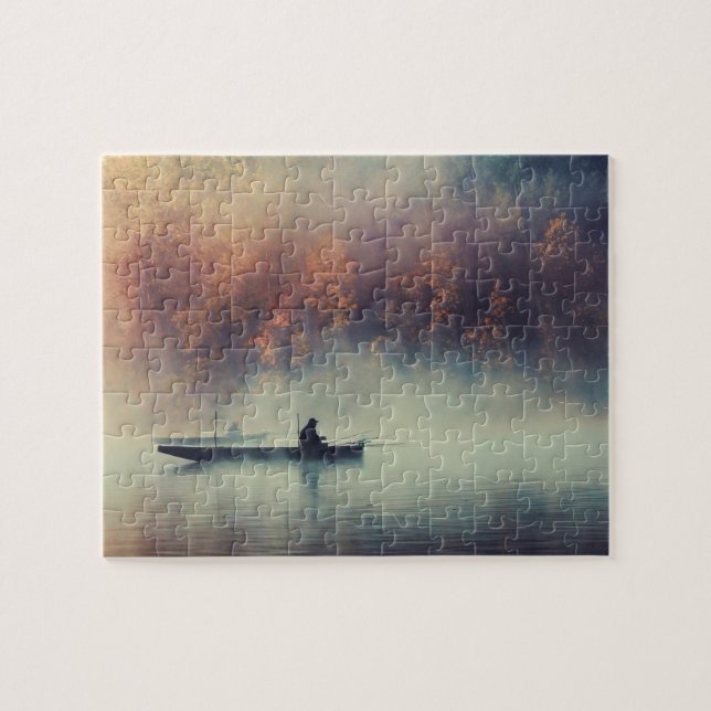 Herbstvormittags Fischen Flucht zum See (Horizontal)