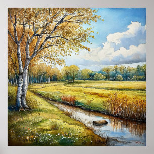 Herbstwald-Aquarell-Dekor-Geschenk für Zuhause Poster