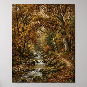 Herbstwald-Bach-Holz-Wassermühle I Poster
