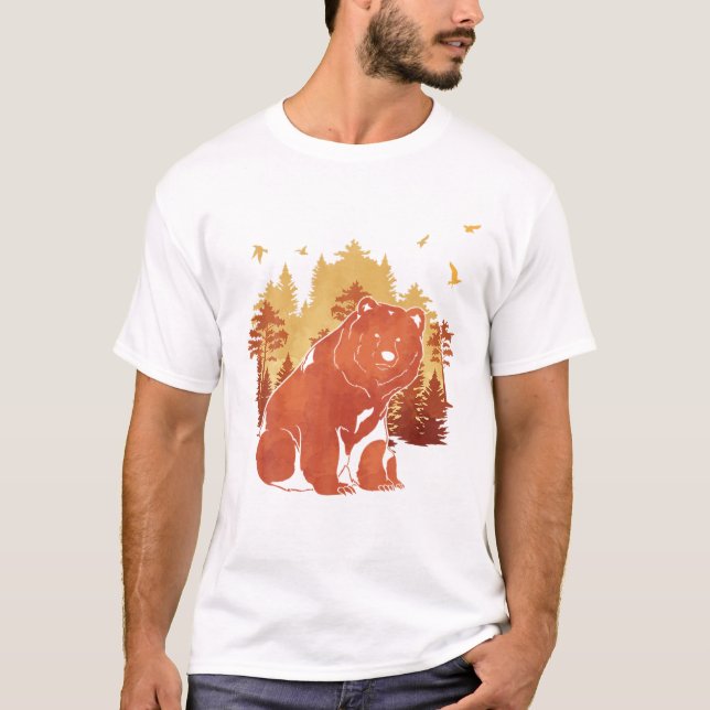Herbstwald Bäume Natur Tier weit draußen Gri T-Shirt (Vorderseite)