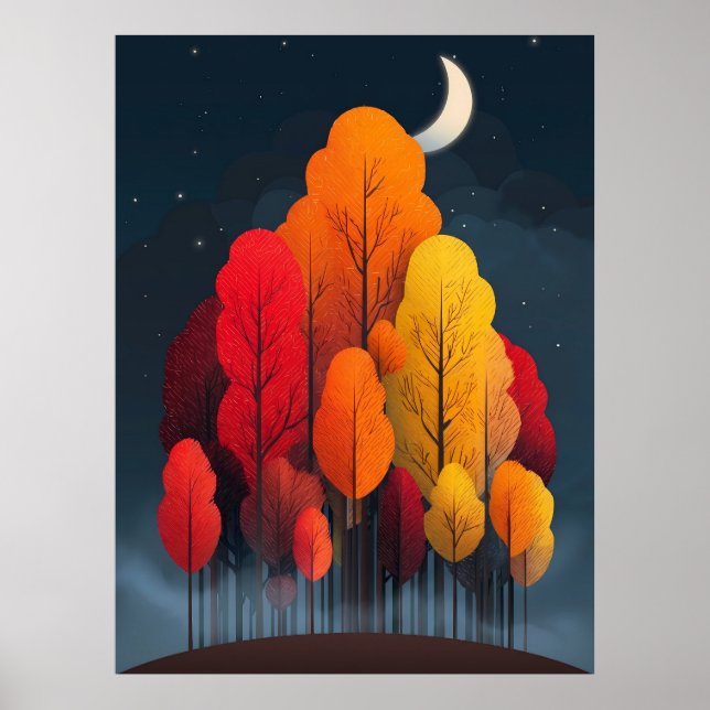 Herbstwald bei Nacht Poster (Vorne)
