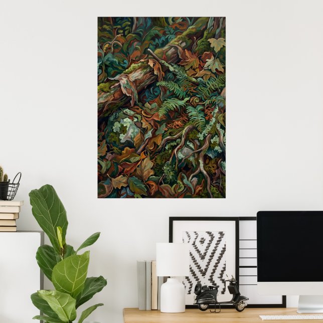 Herbstwald-Boden-Blattwerk Botanisches Kunstposter Poster (Heimbüro)
