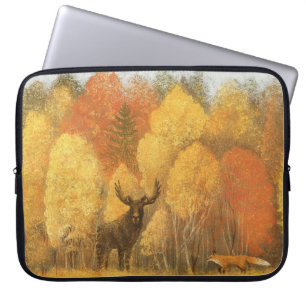 Herbstwald, digitales Reh und Fuchs. Laptopschutzhülle