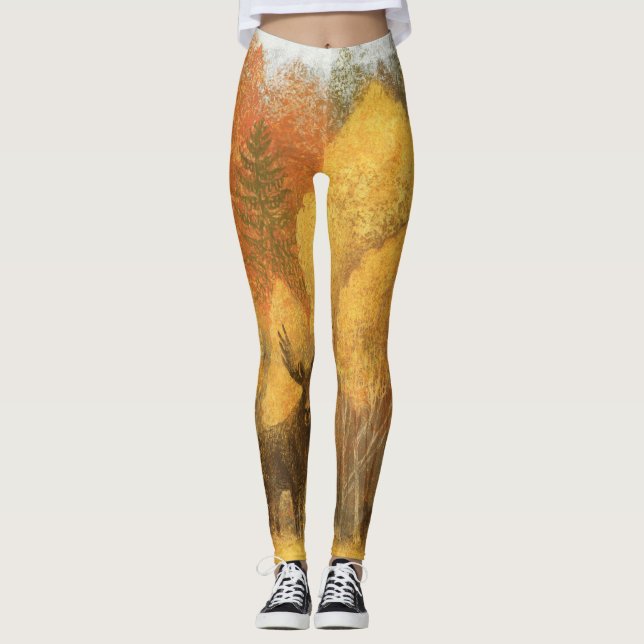 Herbstwald, digitales Reh und Fuchs. Leggings (Vorderseite)