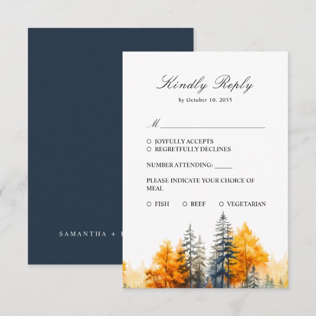 Herbstwald, Herbstwald, Pinienbäume RSVP-Karte RSVP Karte (Vorne/Hinten)