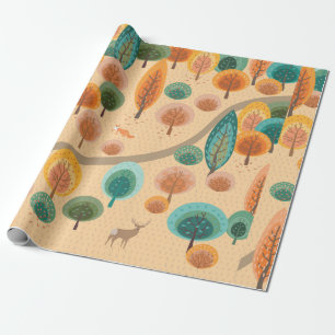 Herbstwald mit abstrakten flachen handgezeichneten geschenkpapier