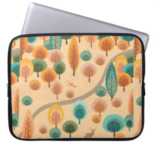 Herbstwald mit abstrakten handgezogenen Bäumen Laptopschutzhülle