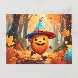 Herbstwald mit fröhlichem Männlein Postkarte