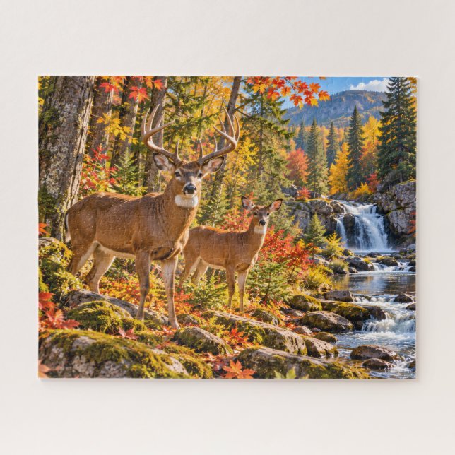 Herbstwald mit Hirschen (Horizontal)
