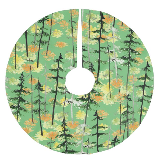 Herbstwald: Nahtlose natürliche Schönheit Polyester Weihnachtsbaumdecke (Vorderseite)