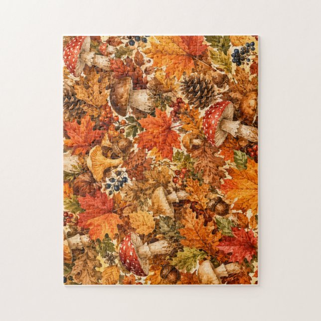 Herbstwald-Pilzmuster | Gemütliche Herbstblätter (Vertikal)