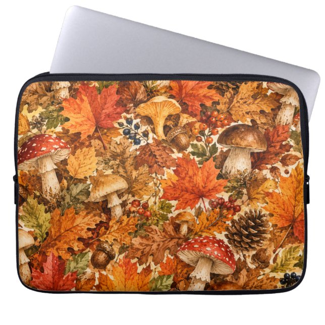 Herbstwald-Pilzmuster | Gemütliche Herbstblätter Laptopschutzhülle (Vorderseite)