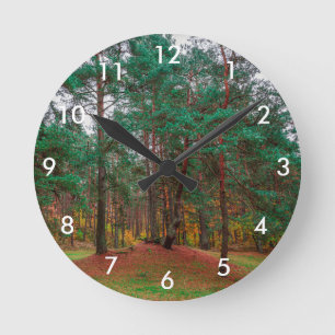 Herbstwald Runde Wanduhr