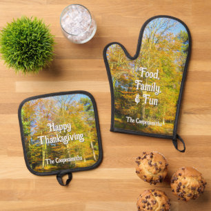 Herbstwald & Sonnenschein - Personalisiert Ofenhandschuh & Topflappen-Set
