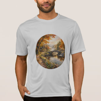 Herbstwald Steinbrücke Fluss Sonnenaufgang T-Shirt