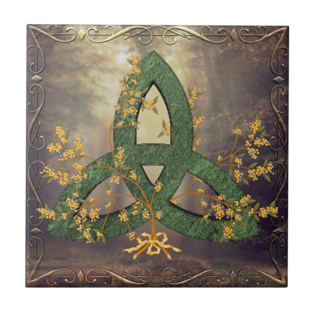 Herbstwald Triquetra Keramik Tile Fliese (Vorderseite)