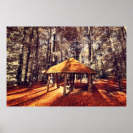 Herbstwald und Chalet Poster
