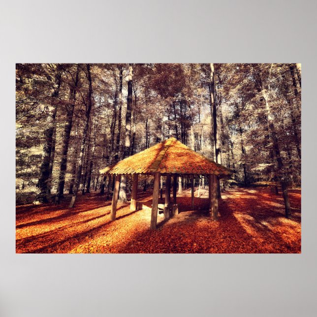 Herbstwald und Chalet Poster (Vorne)